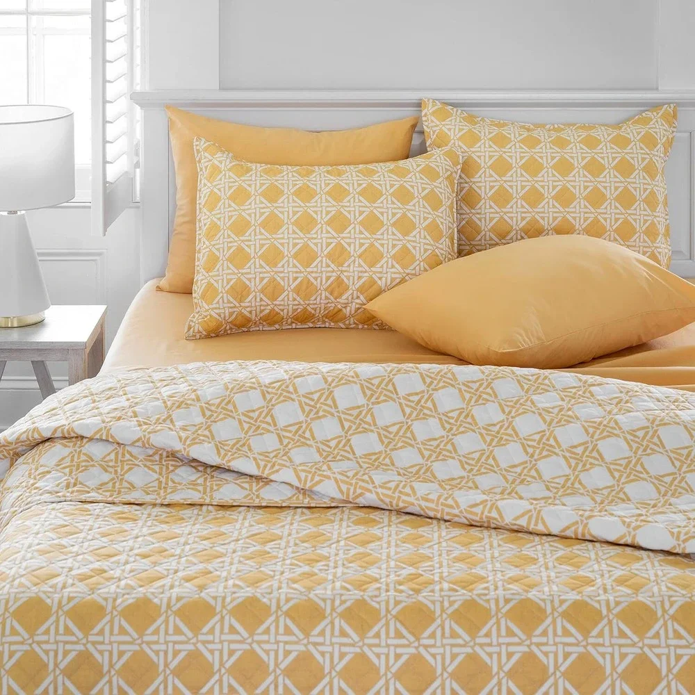 Levtex Home Quilt Set Unisex Full/Queen Yellow New Cane Geometric Reversible